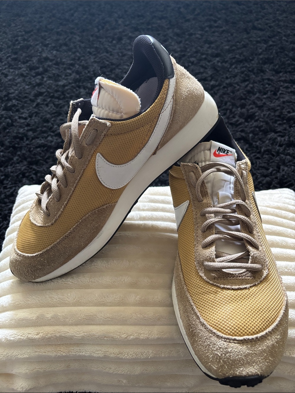 Nike Men's Mustard/Tan Retro Runner Sneakers with White Swoosh